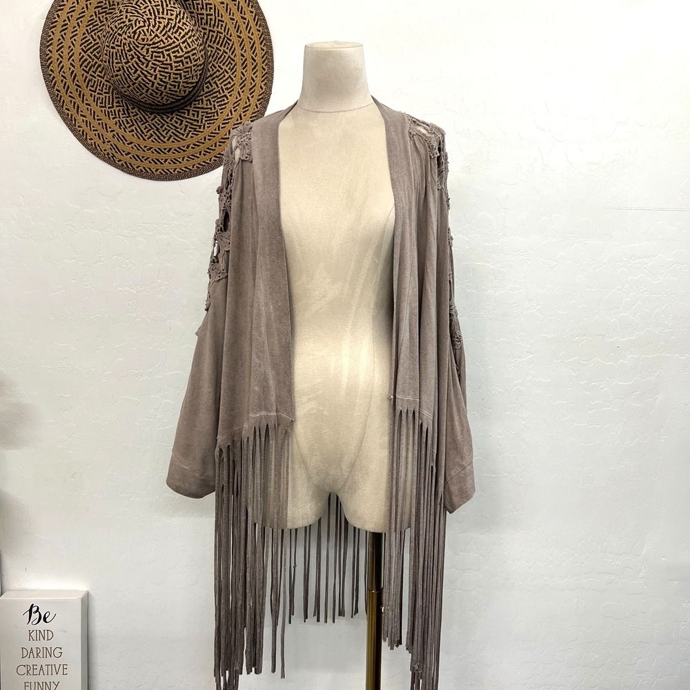 T-Party Fringe Western Mineral wash cardigan L lace embroidered rodeo USA made